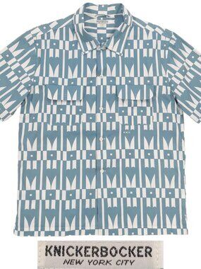 Knickerbocker NYC Flapjack Shirt Sz M 'Spades' Camp Collar Button Short Sleeve